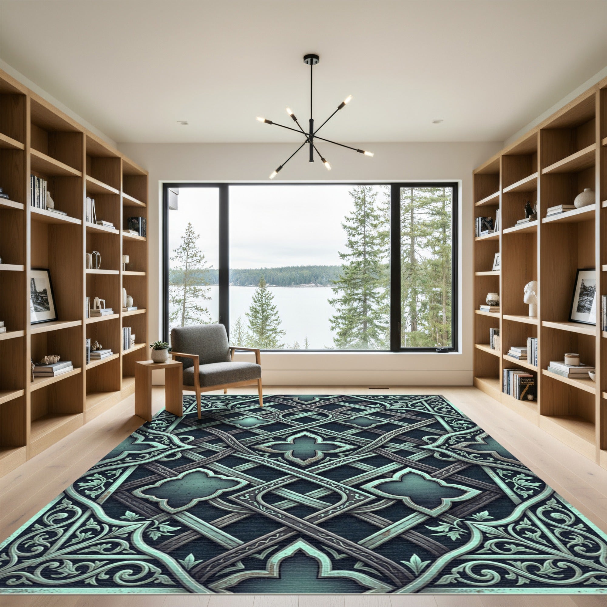 Ornate Teal Interlocking Filigree Rug