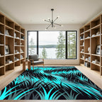 Electric Blue Abstract Grass Meadow Rug