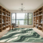 Abstract Emerald Wave Fluid Marble Rug