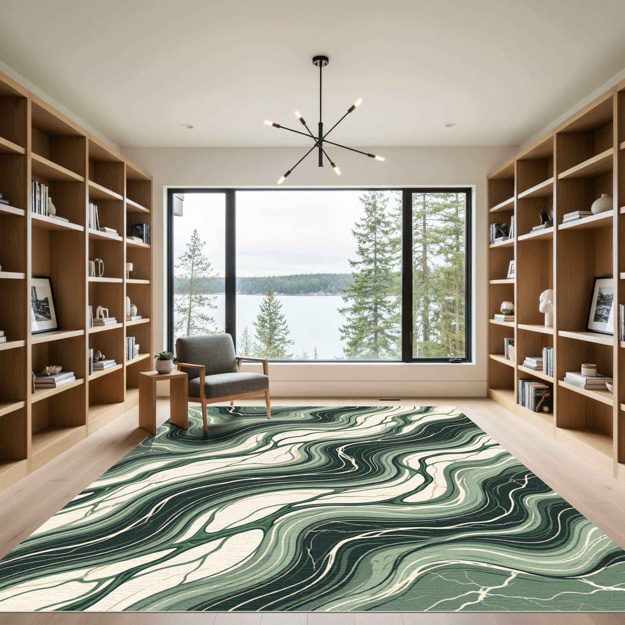 Abstract Emerald Wave Fluid Marble Rug