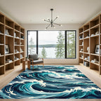 Surging Deep Blue Oceanic Wave Art Rug