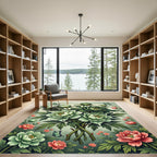 Soft Green Peony and Butterfly Garden Rug