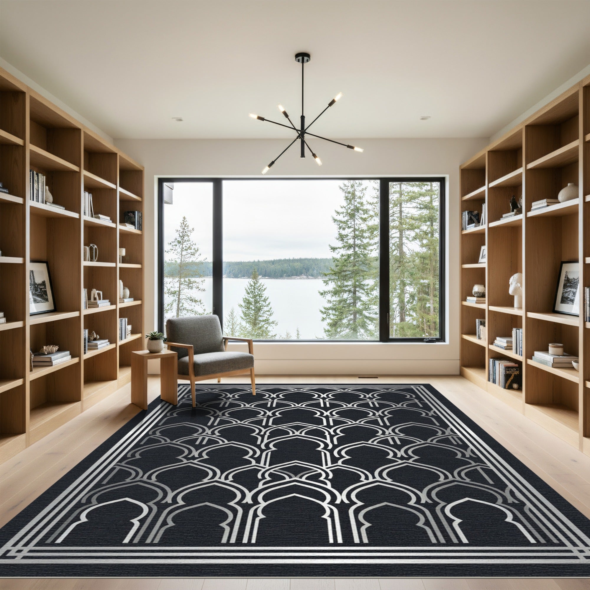 Metallic Silver Geometric Arch Backdrop Rug
