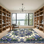 Empress Blue Floral Crest Garden Rug