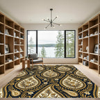Elegant Gold Paisley Midnight Floral Rug