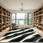 Modern Black and White Abstract Brushstroke Rug