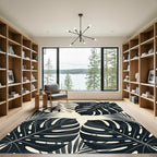 Monochrome Tropical Monstera Leaf Art Rug