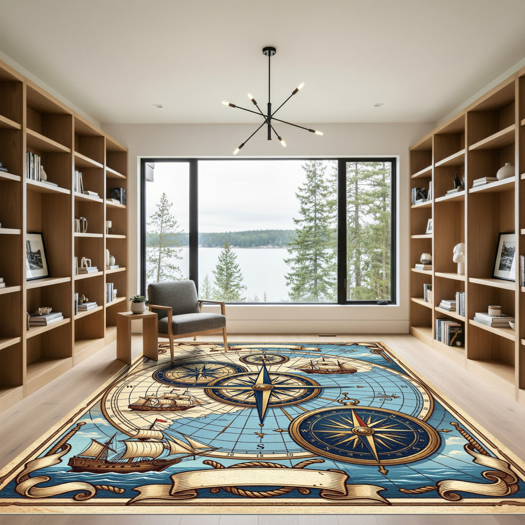 Nautical Compass Ships Map Rug