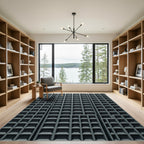 Minimalist Charcoal Matte Grid Sculptural Rug