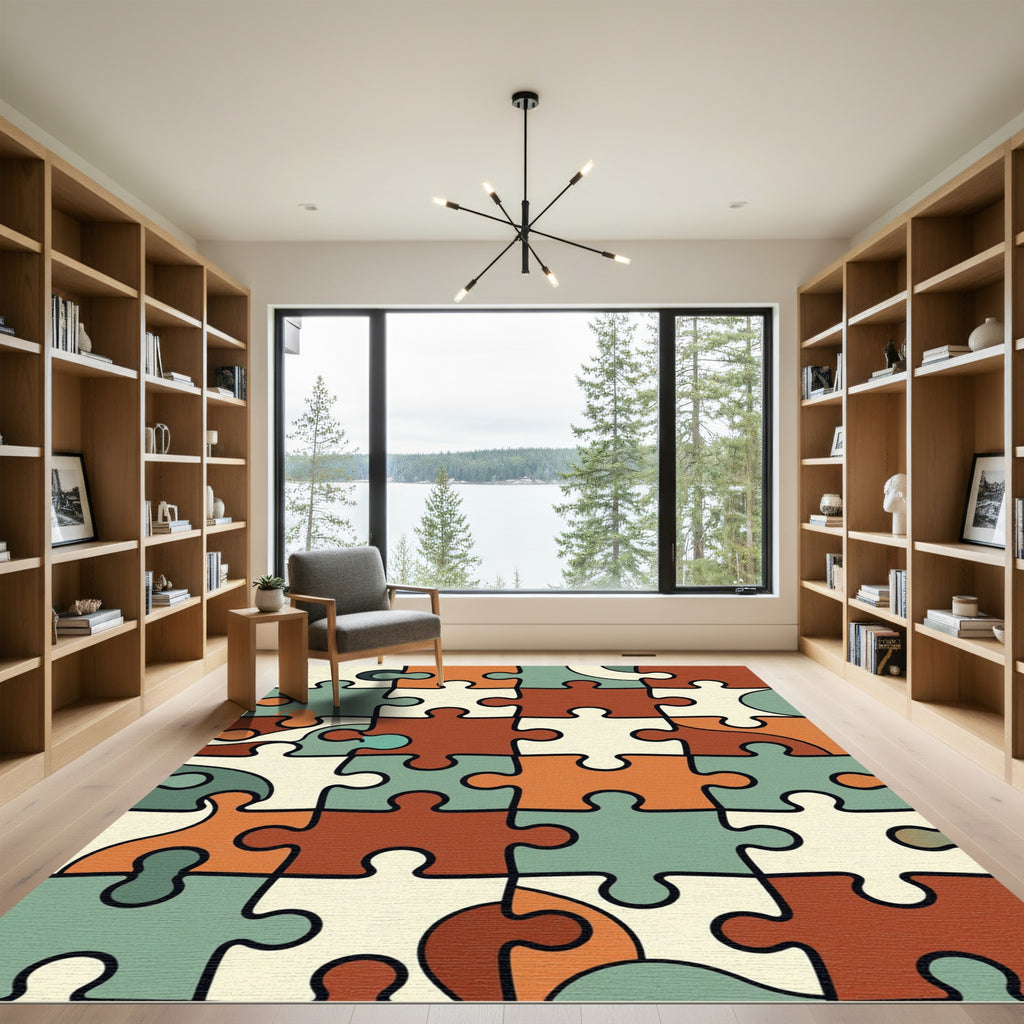 Retro Multicolored Abstract Jigsaw Puzzle Rug