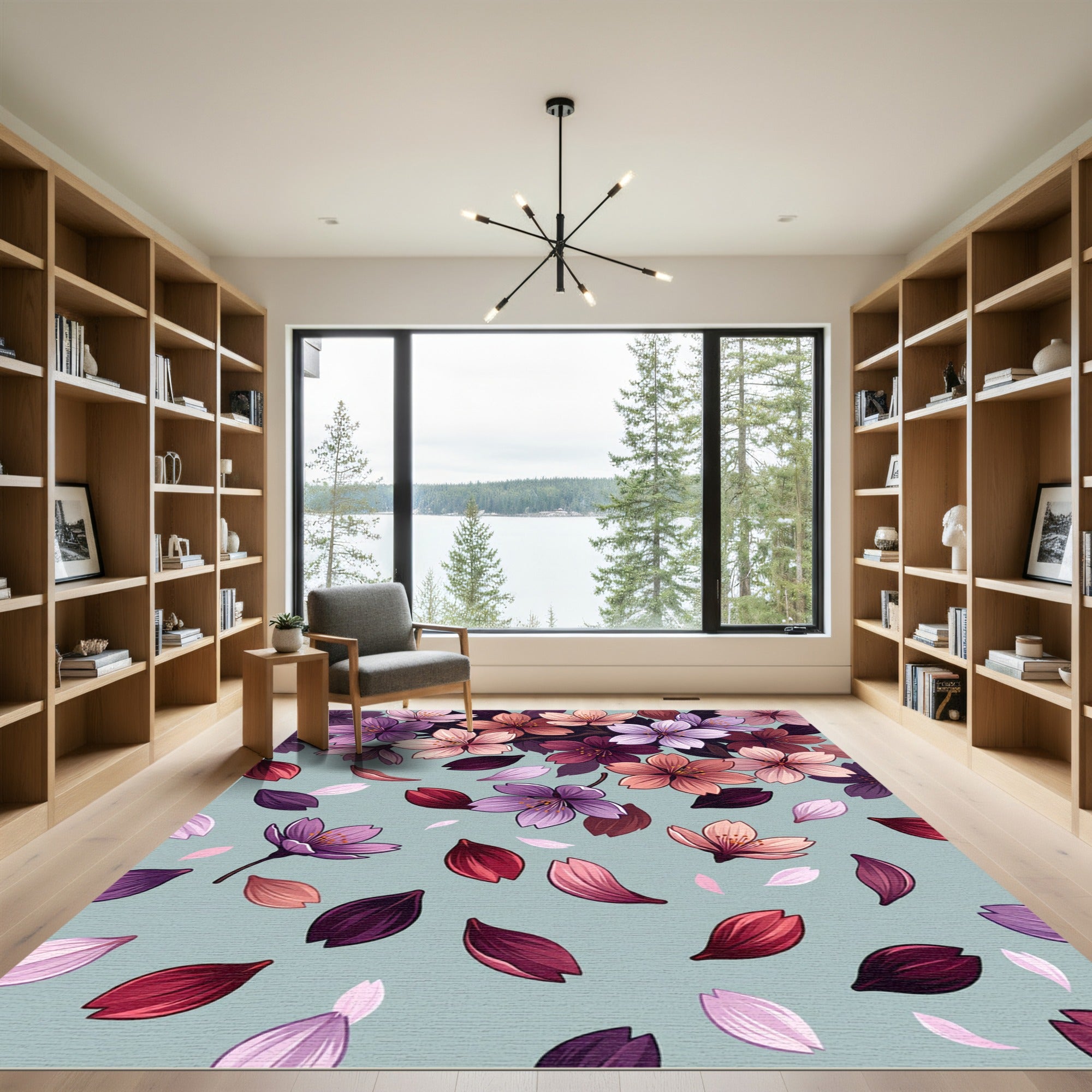 Vibrant Floral Blossom Falling Petals Rug