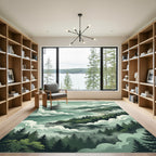 Foggy Coastal Forest Landscape Scene Rug