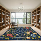 Vintage Rose Trellis Navy Lattice Rug