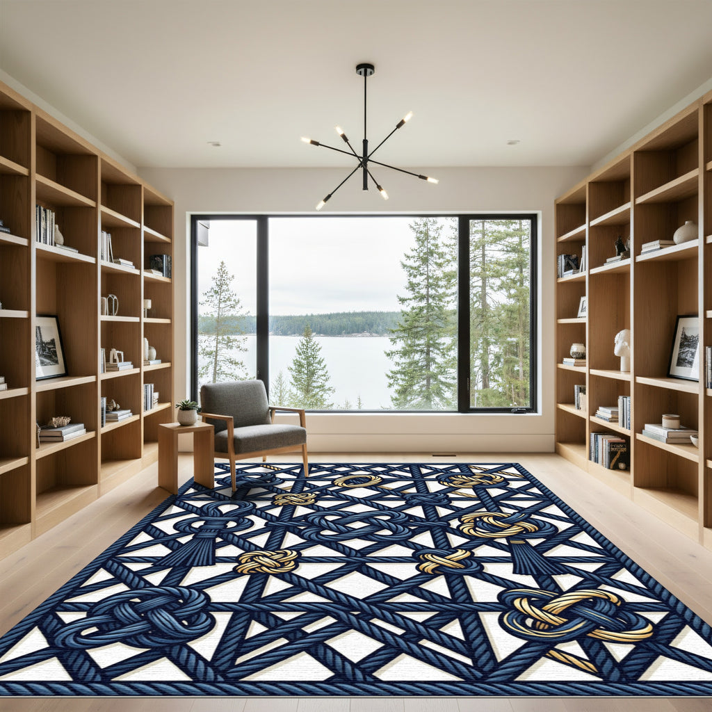 Navy Geometric Knotwork and Tassel Accent Rug