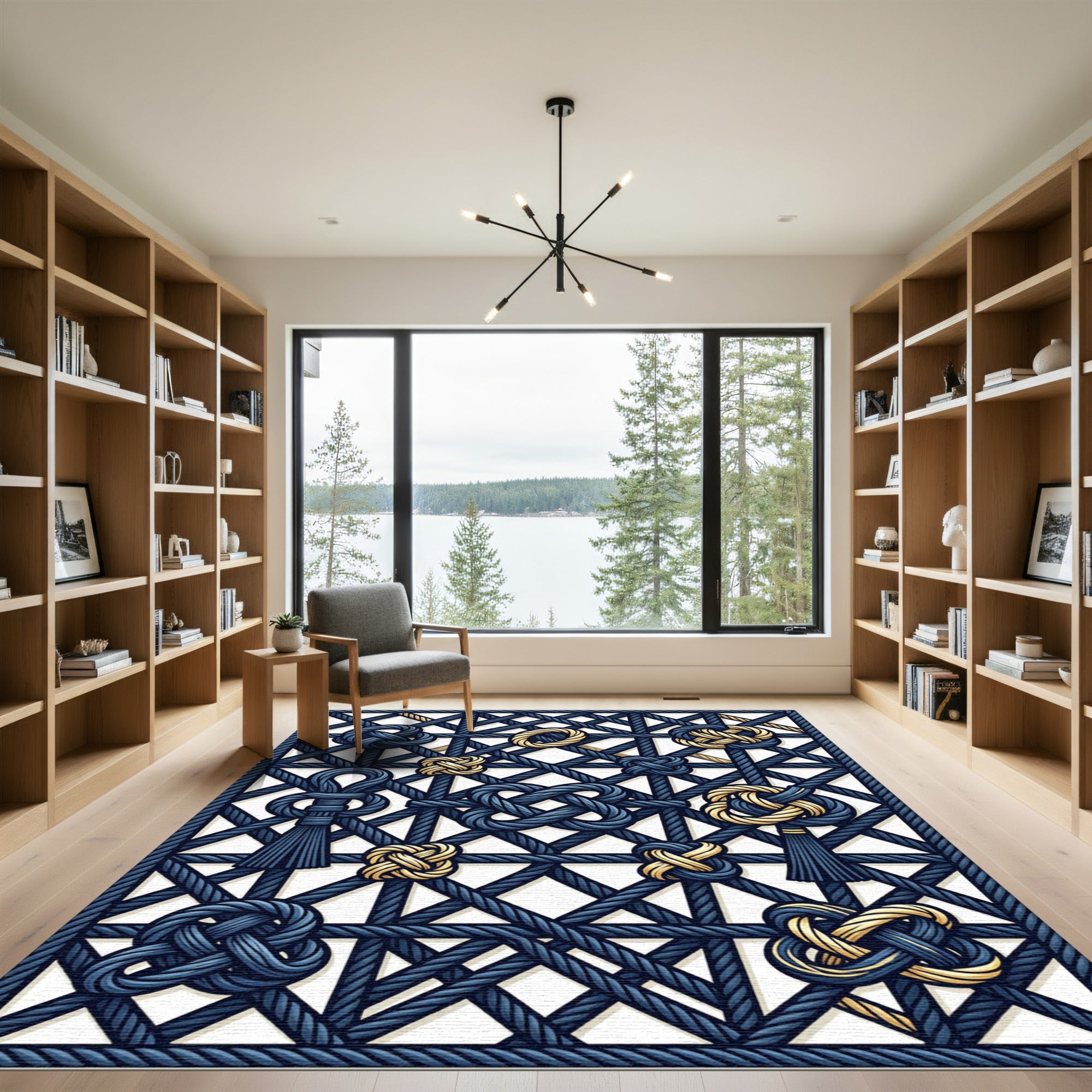 Navy Geometric Knotwork and Tassel Accent Rug