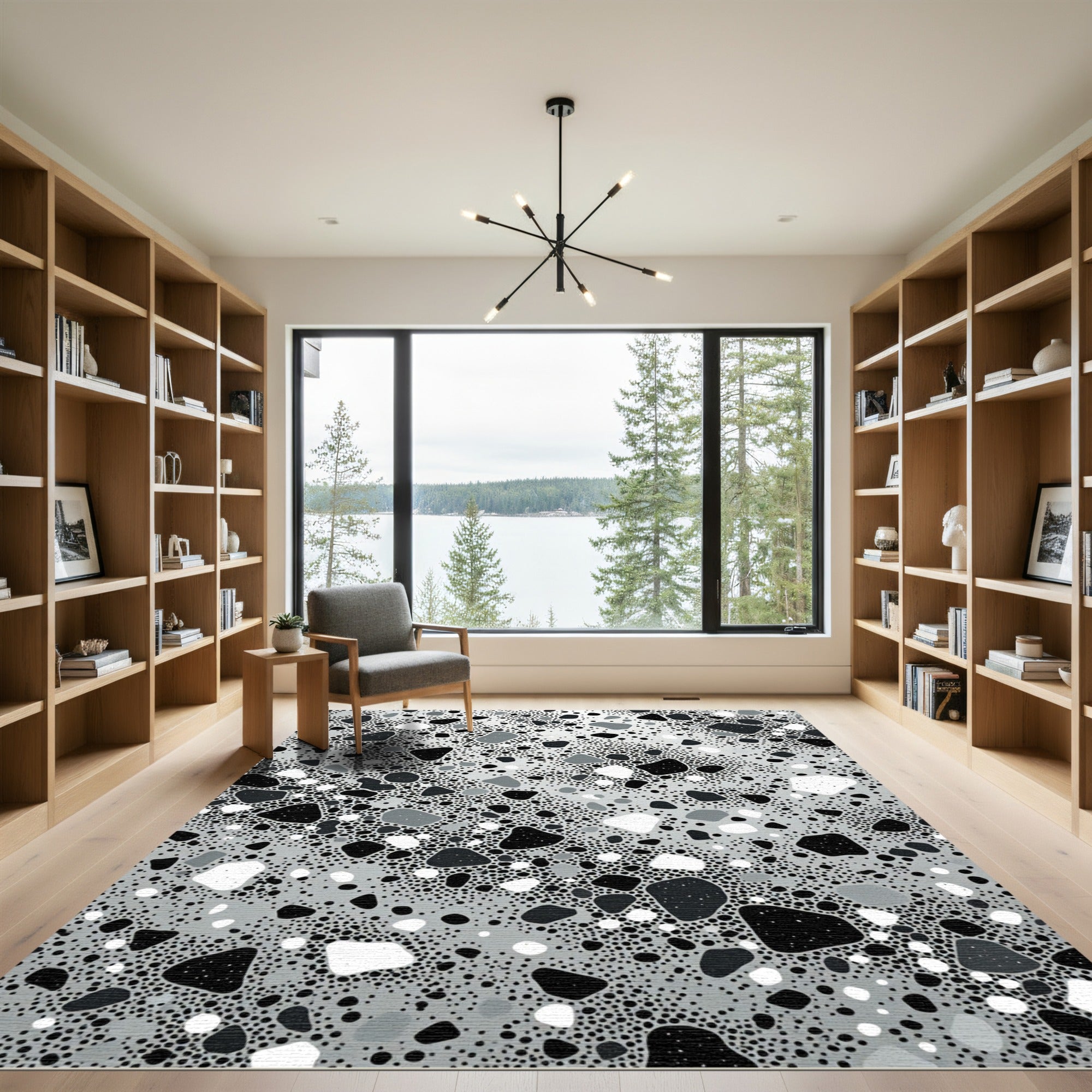 Monochrome Abstract Speckled Terrazzo Stone Rug
