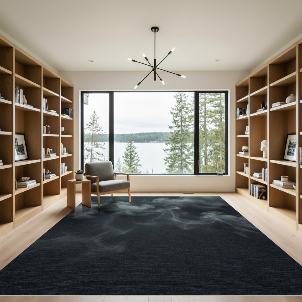 Dark Gray Swirling Smoke Abstract Rug