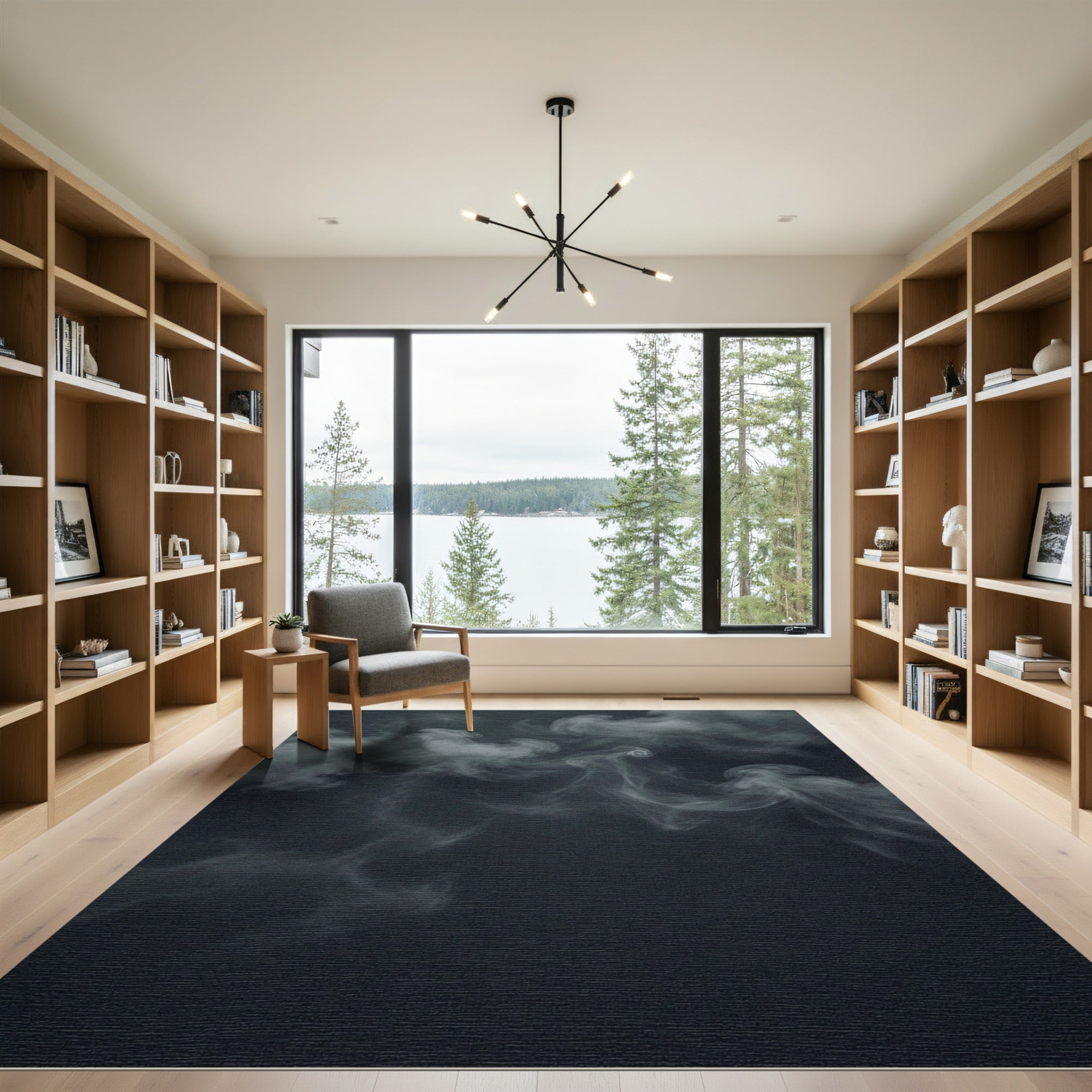 Dark Gray Swirling Smoke Abstract Rug