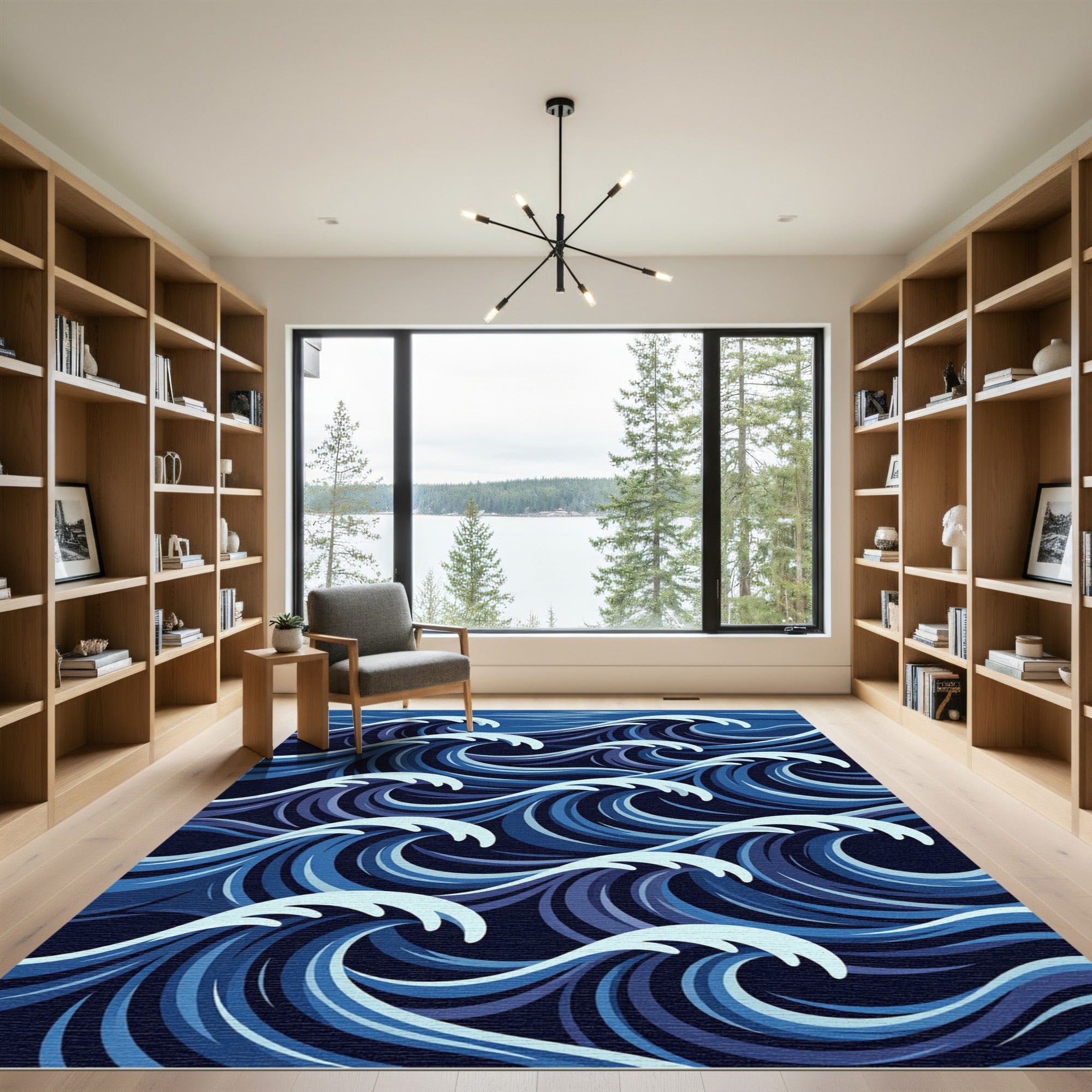 Deep Blue Ocean Waves Rug