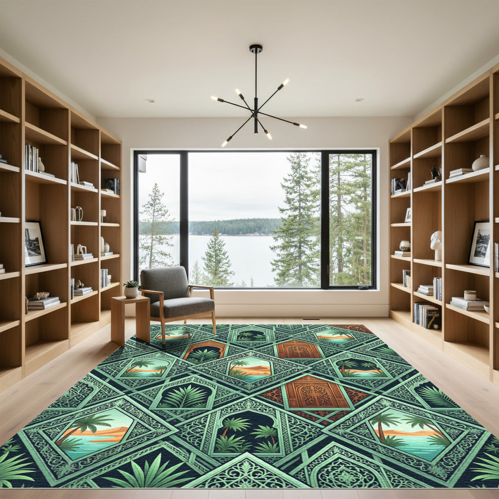 Emerald Oasis Diamond Arch Foliage Rug