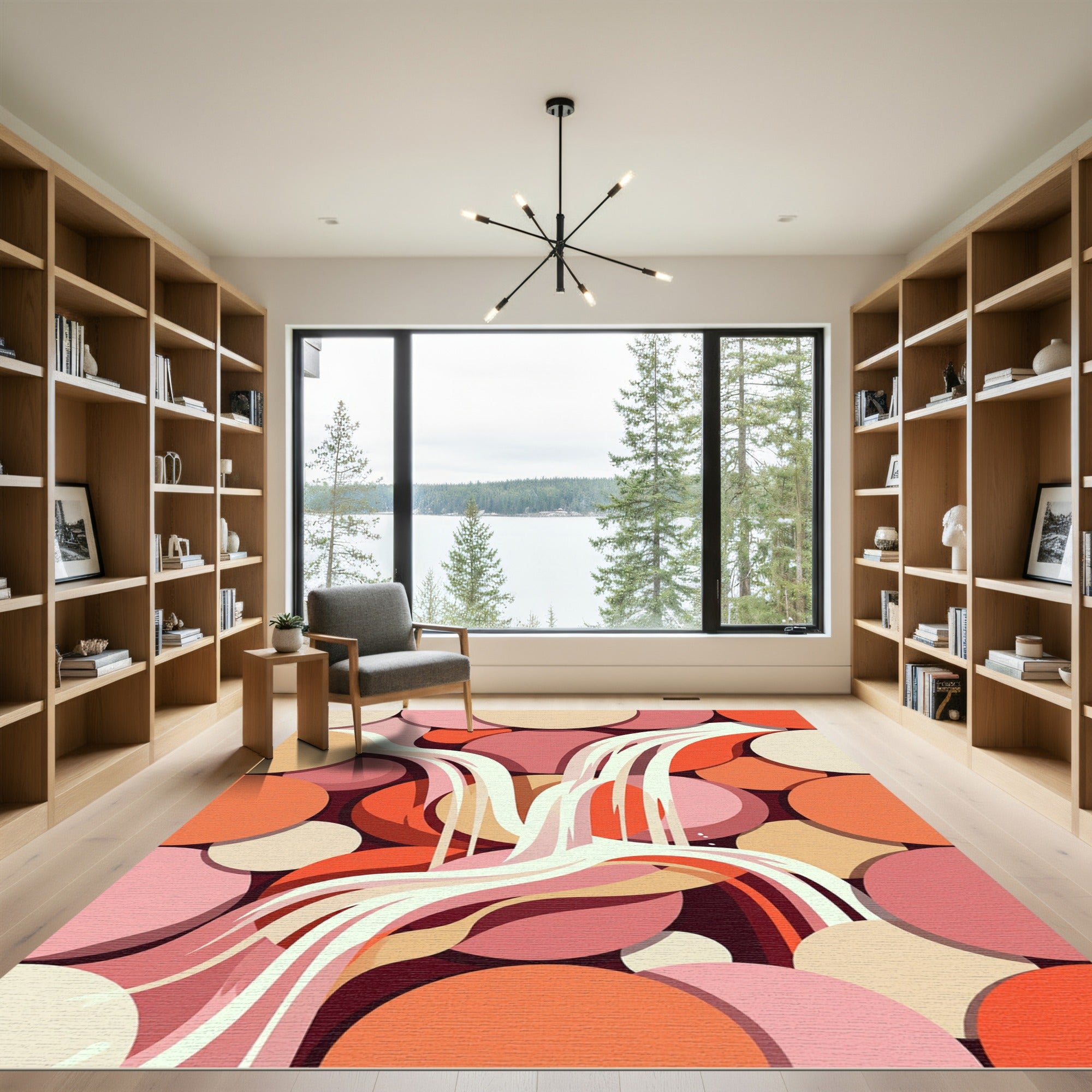 Warm Peach Circles Flowing Waterfall Rug