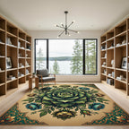 Emerald Green Floral Symmetry Medallion Rug