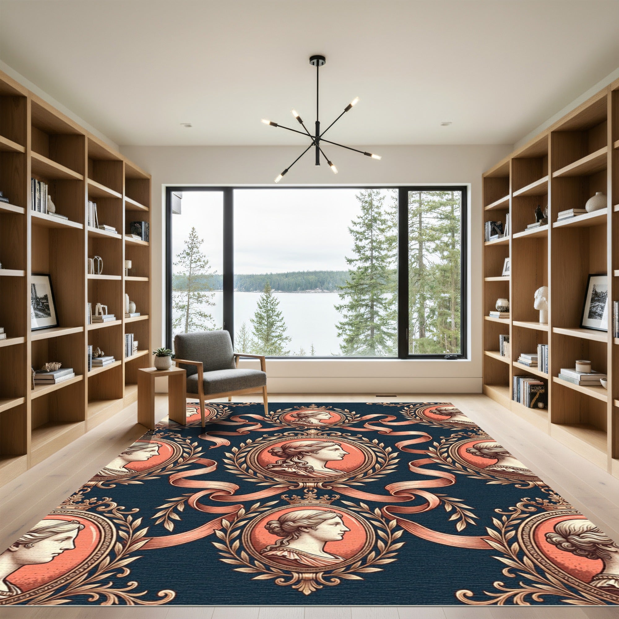 Classic Peach Profile Laurel Wreath Accent Rug