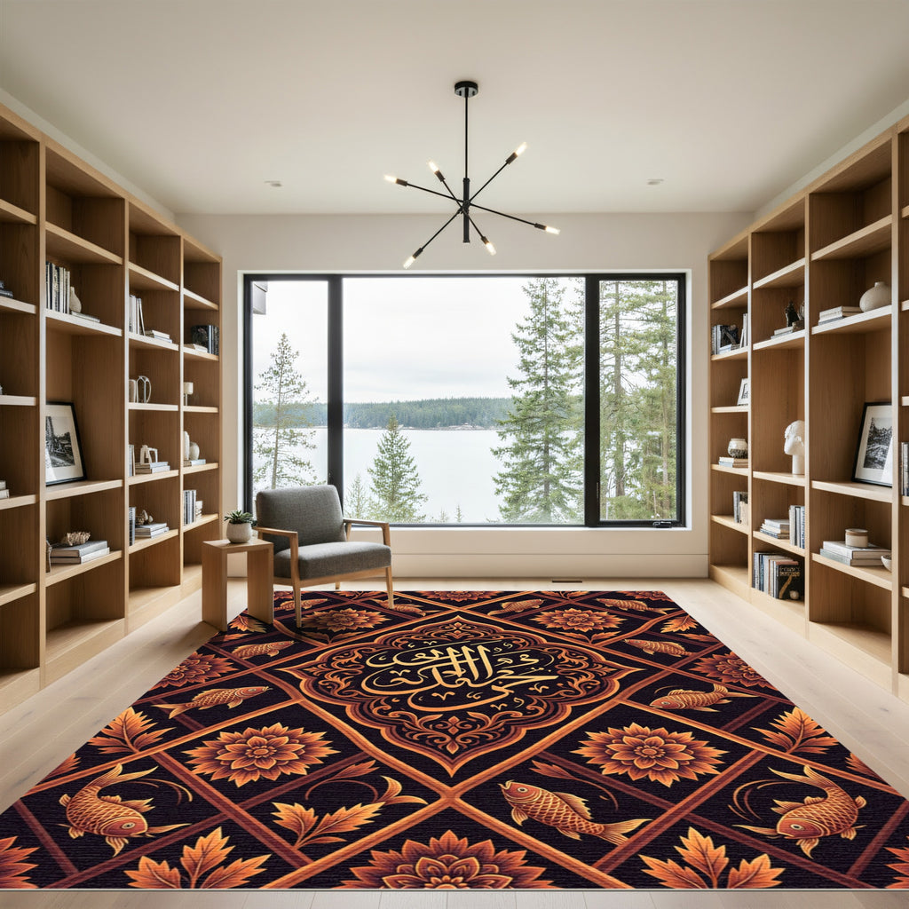 Golden Fish Floral Lattice Rug