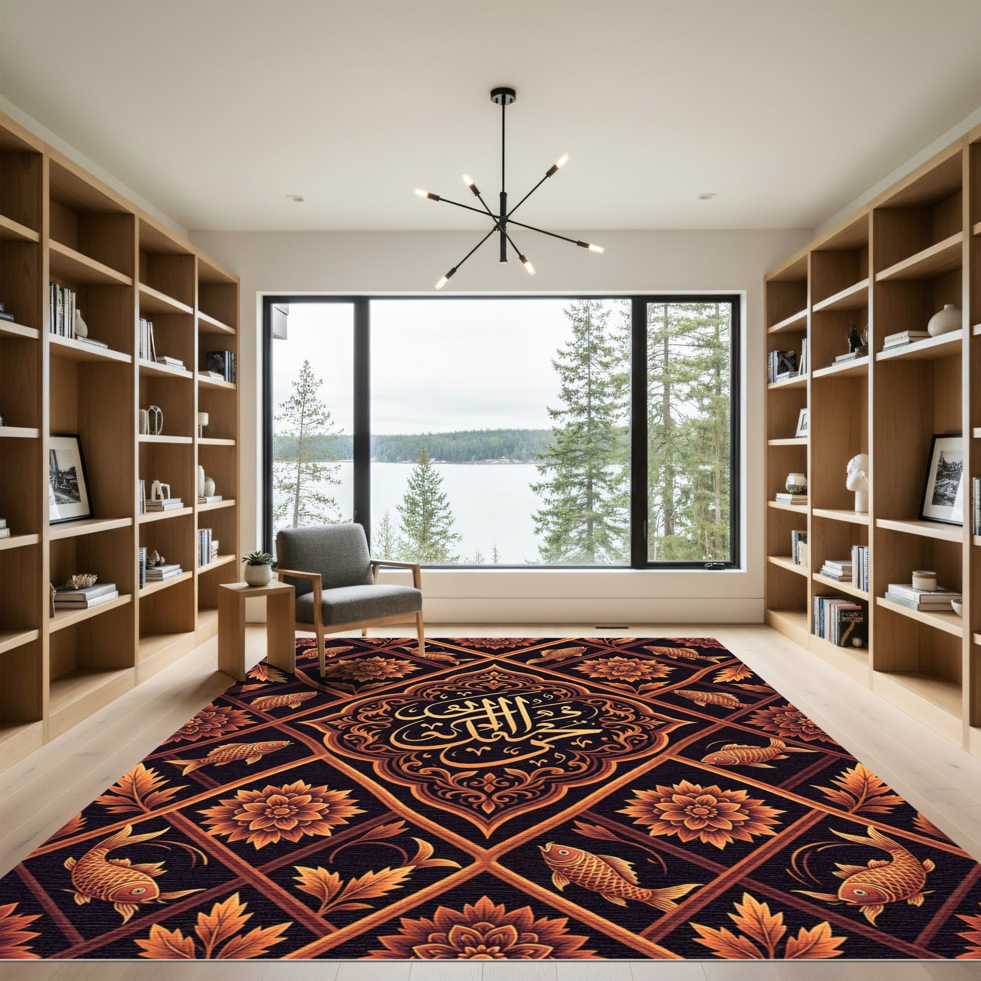 Golden Fish Floral Lattice Rug