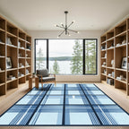Light Blue Grid Plaid Check Rug
