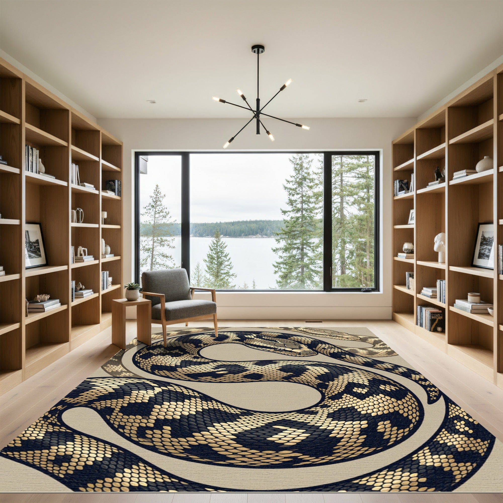 Serpentine Black and Gold Constrictor Rug