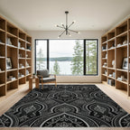 Intricate Black and Silver Floral Arches Rug