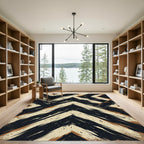Abstract Black and Beige Chevron Rug