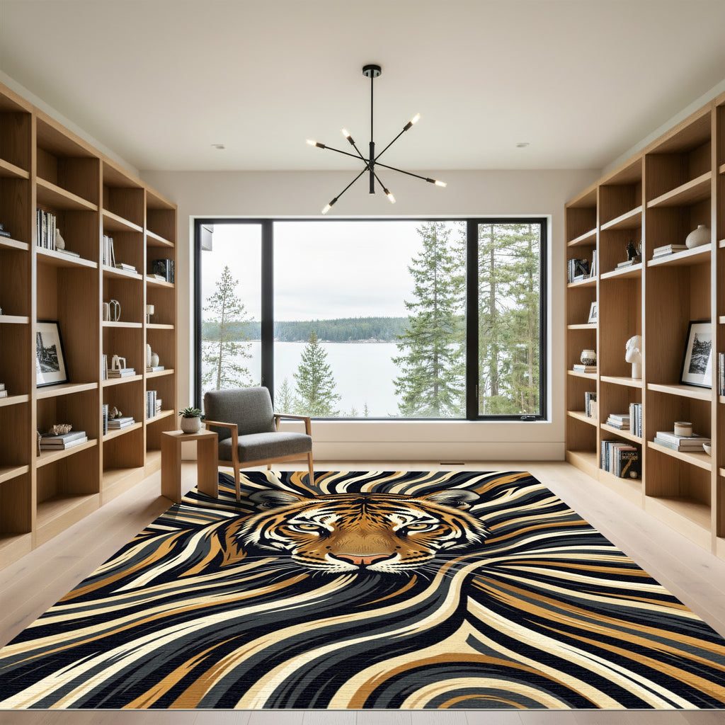 Bold Tiger With Swirling Stripes Rug
