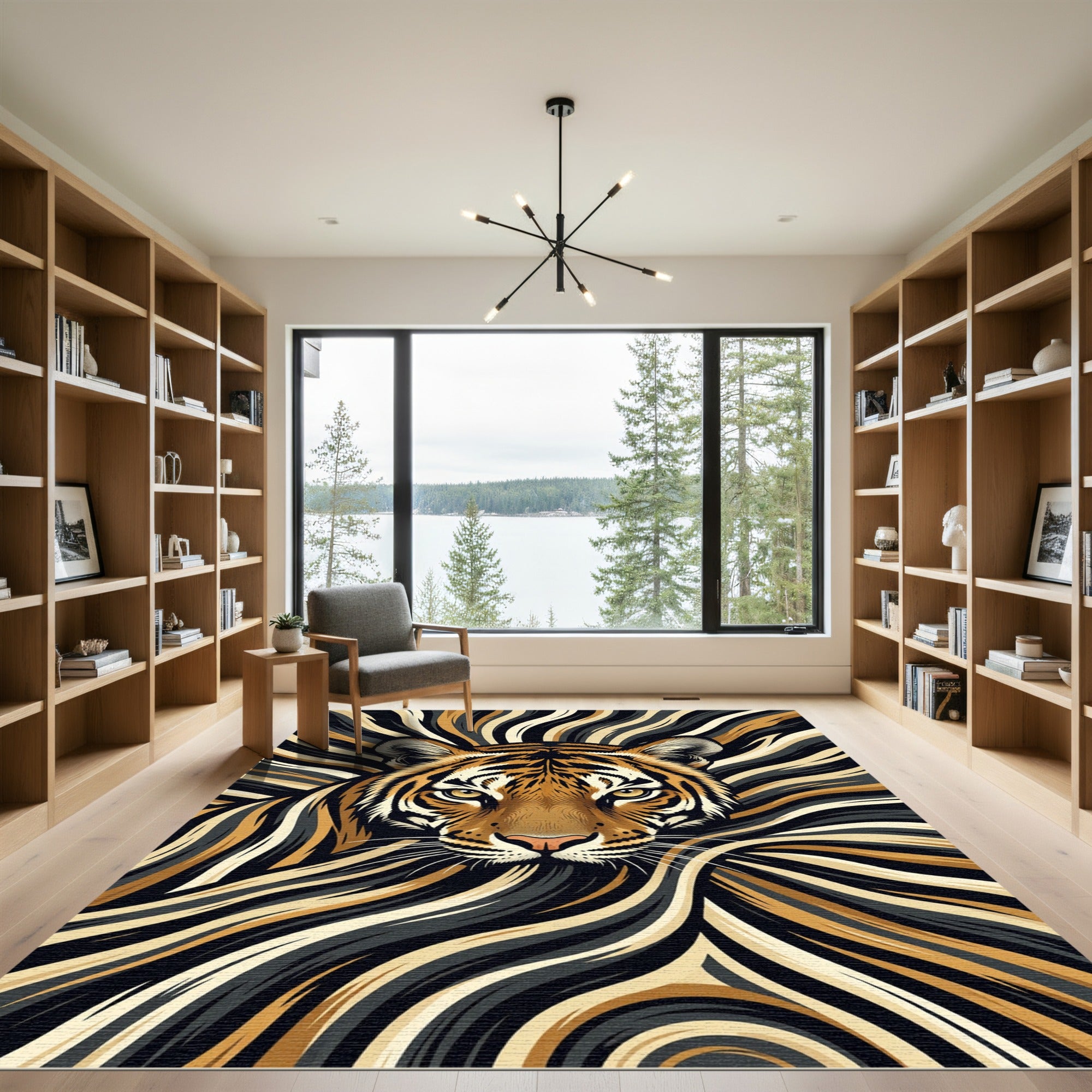 Bold Tiger With Swirling Stripes Rug