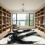 Modern Monochrome Abstract Ink Swirl Rug