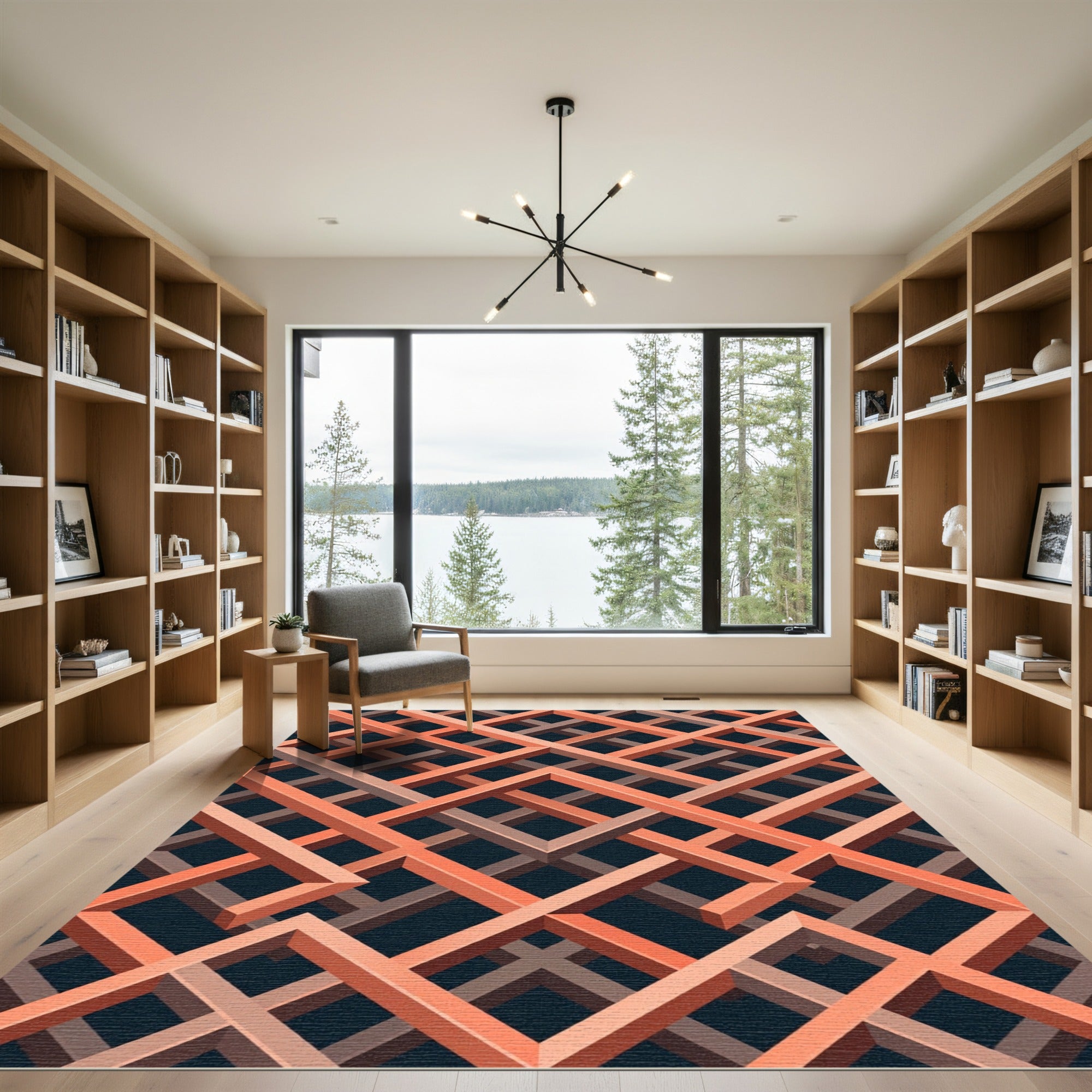 Geometric Copper Lattice Interlocking Lines Rug