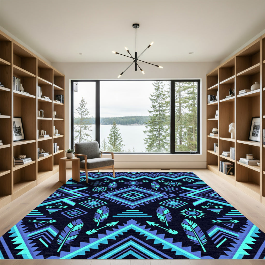 Electric Blue Geometric Tribal Diamond Rug