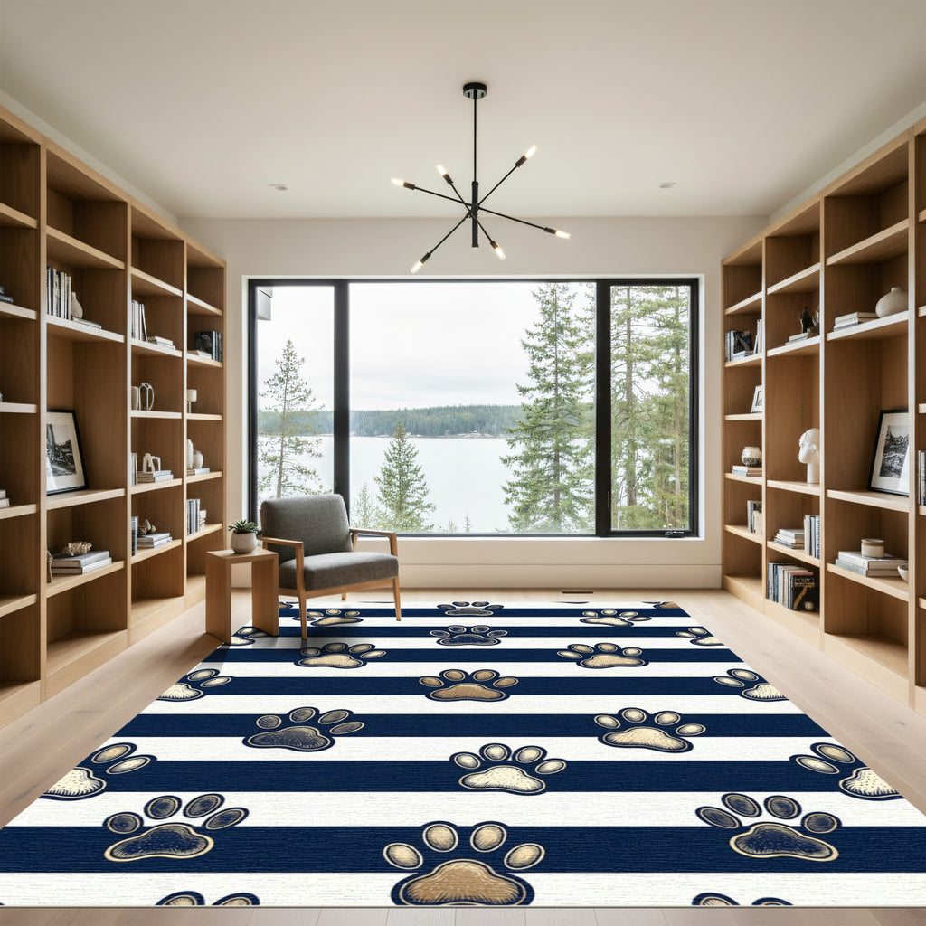 Navy Blue Striped Golden Paw Rug