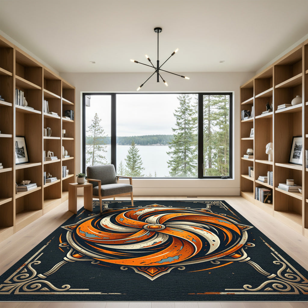 Vibrant Orange Swirl Abstract Art Rug