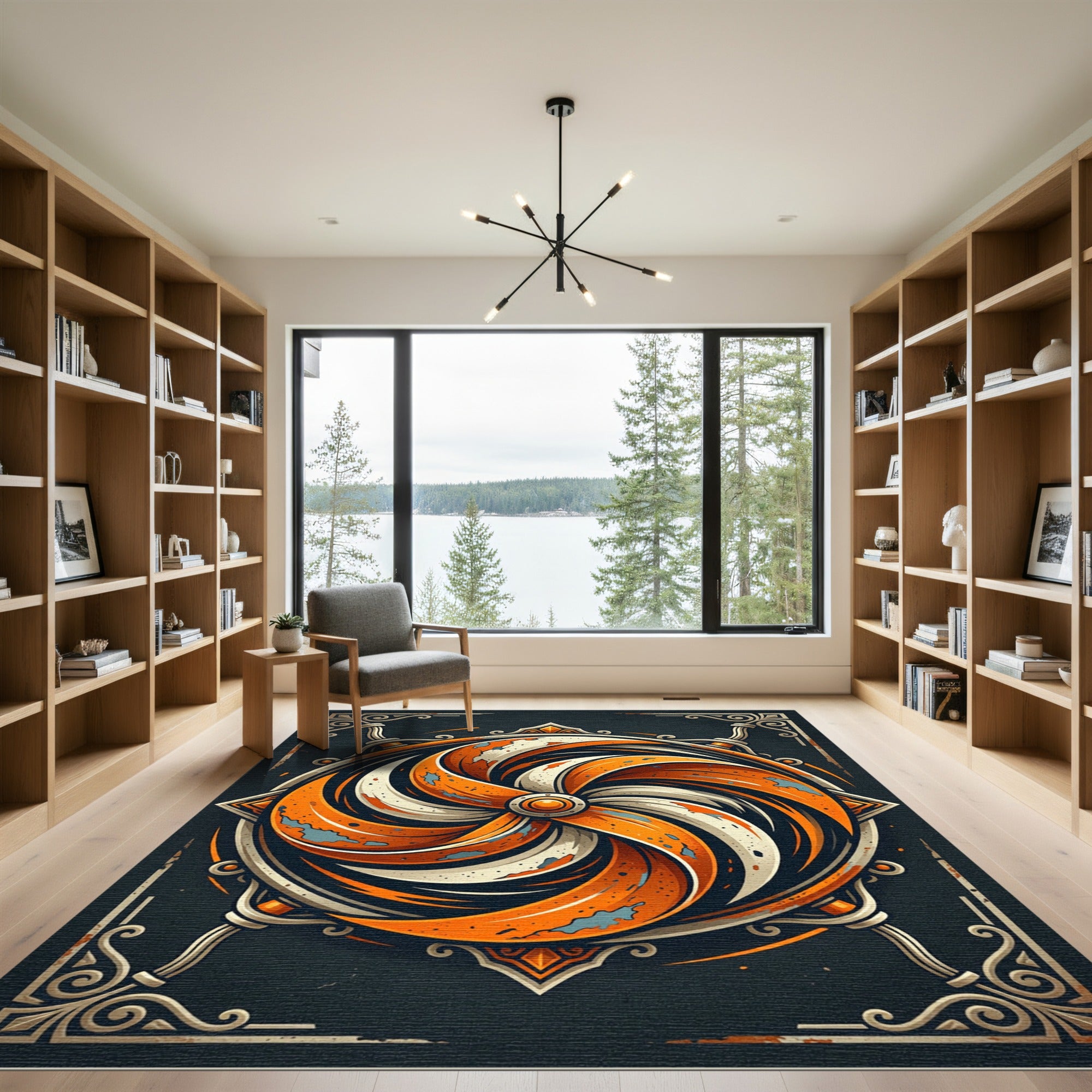 Vibrant Orange Swirl Abstract Art Rug