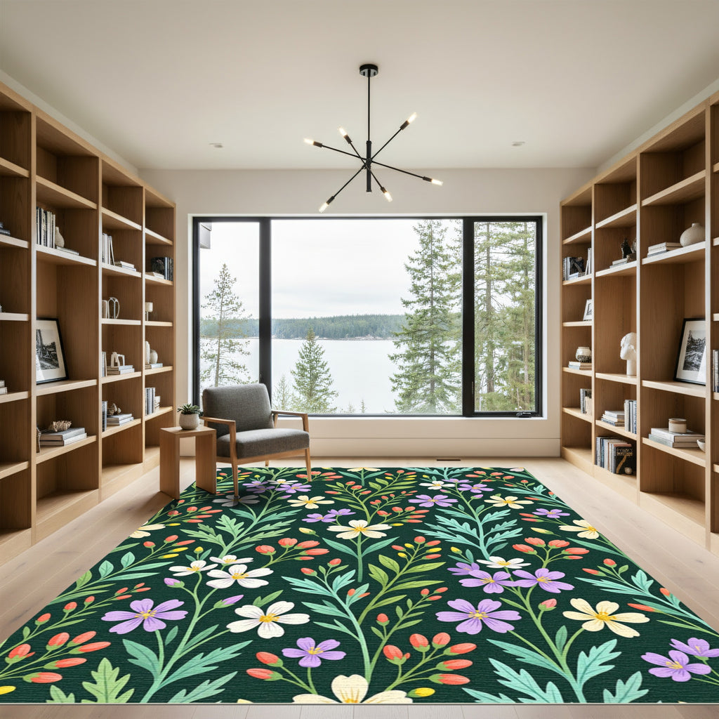 Emerald Green Floral Garden Medallion Rug