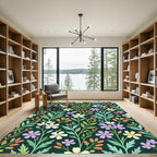 Emerald Green Floral Garden Medallion Rug