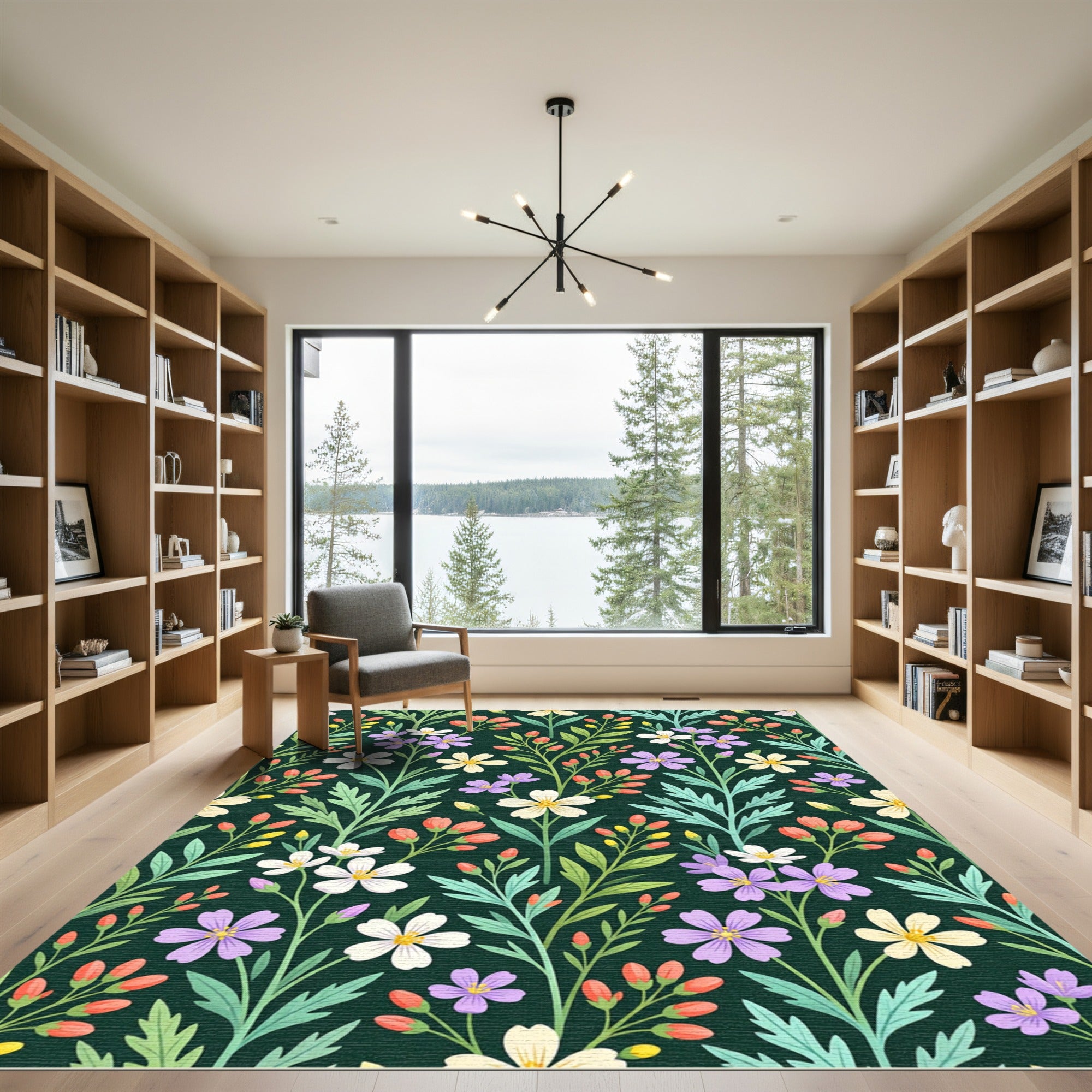 Emerald Green Floral Garden Medallion Rug