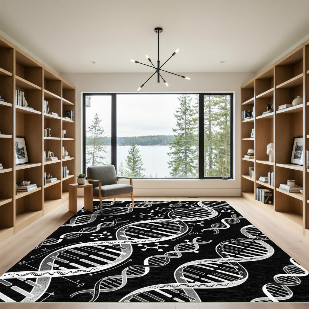 Black White DNA Molecule Science Rug