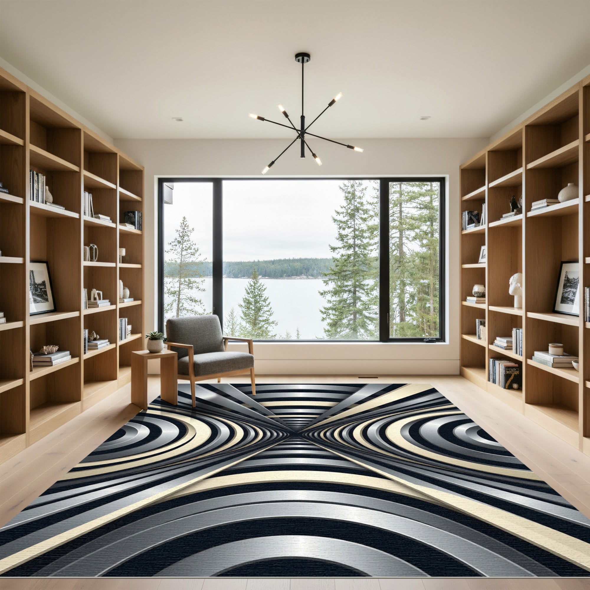 Metallic Silver Abstract Geometric Tunnel Rug