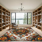 Autumnal Golden Floral Medallion Rug