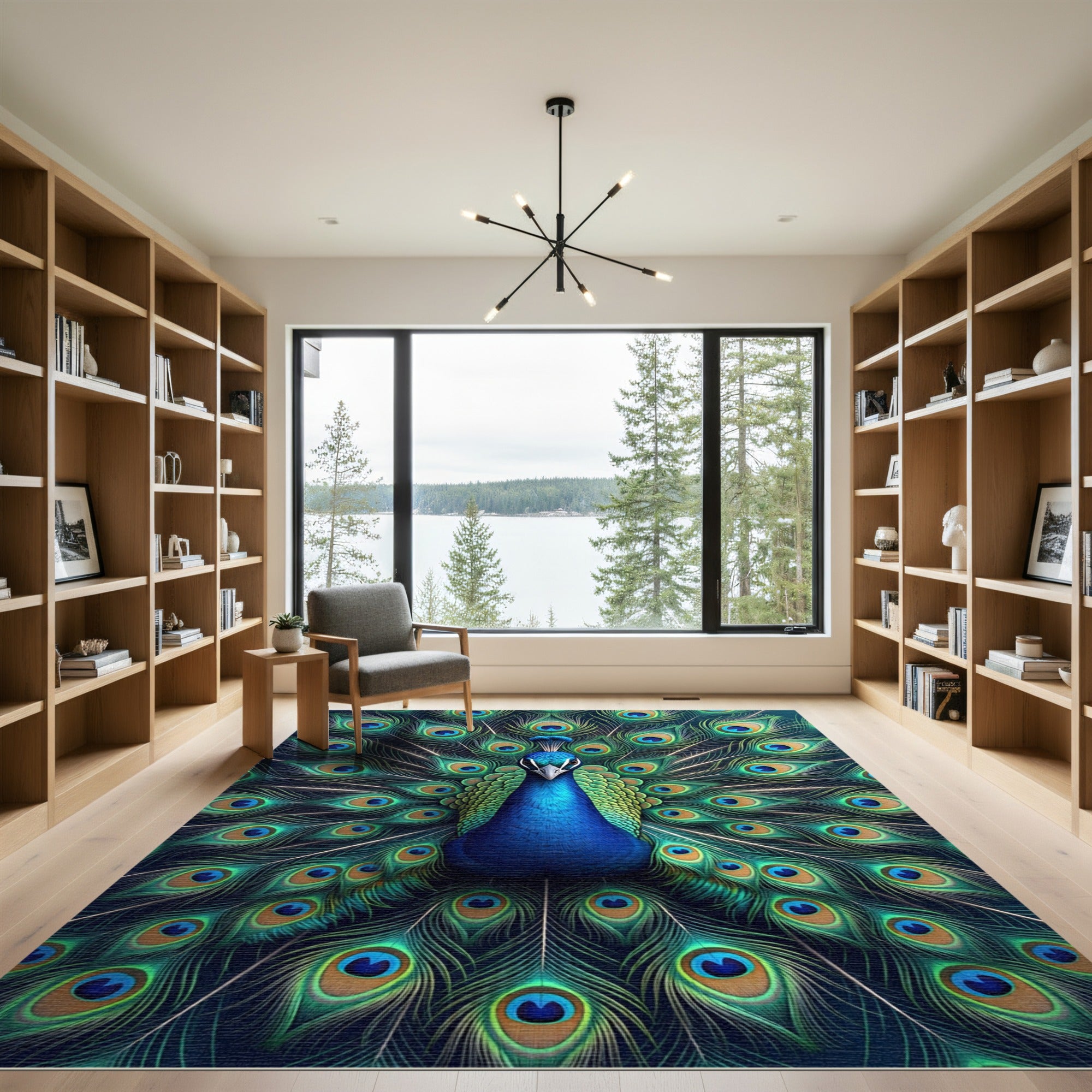 Majestic Teal Peacock Feather Radiance Rug
