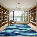 Modern Indigo Abstract Ocean Wave Rug
