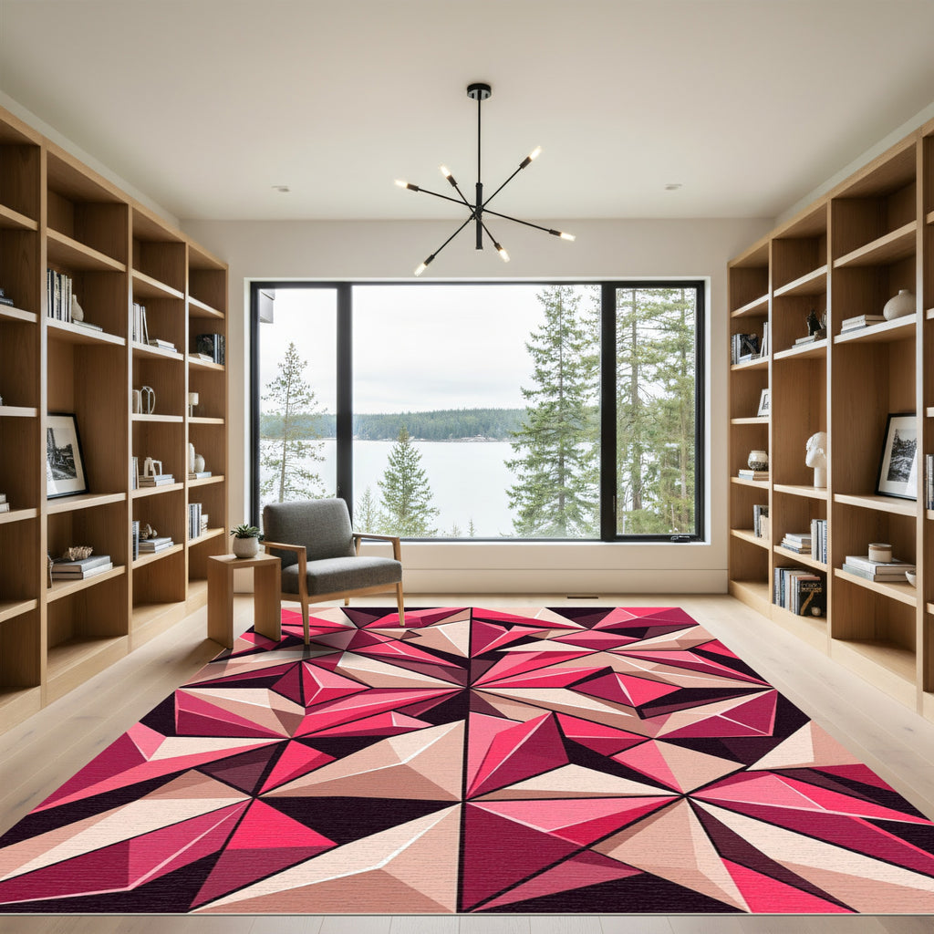 Geometric Pink Crystal Facet Rug